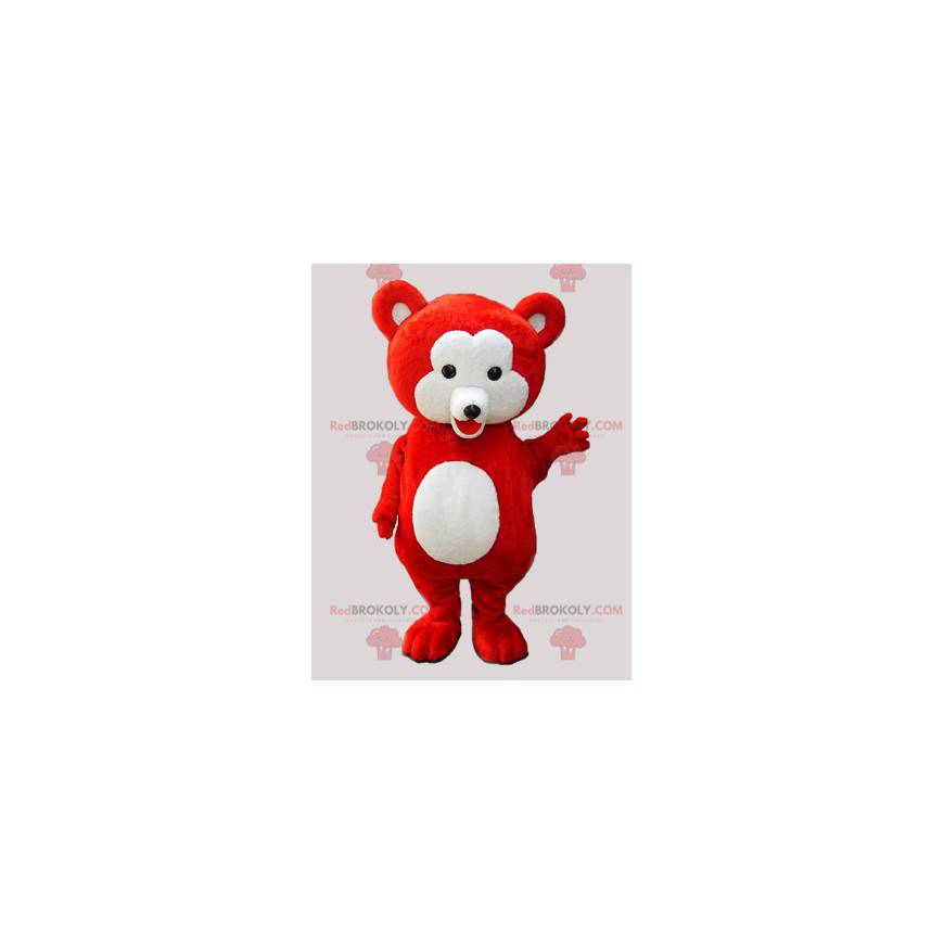Mascote ursinho de pelúcia vermelho e branco - Redbrokoly.com