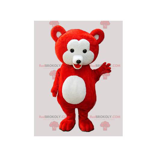 Mascota de oso de peluche rojo y blanco suave - Redbrokoly.com