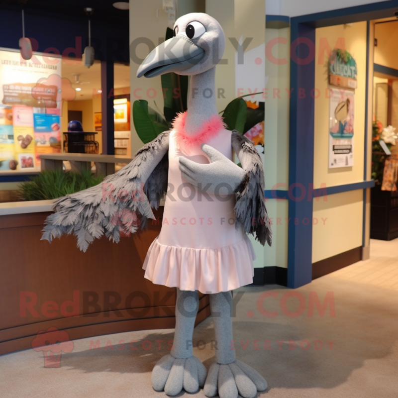 Gray Flamingo mascot costume character dressed with a Shift Dress and Scarf clips