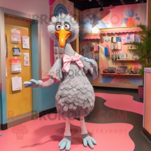 Gray Flamingo mascot costume character dressed with a Shift Dress and Scarf clips