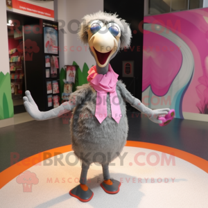 Gray Flamingo mascot costume character dressed with a Shift Dress and Scarf clips