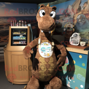 Brown Loch Ness Monster mascot costume character dressed with a Romper and Keychains