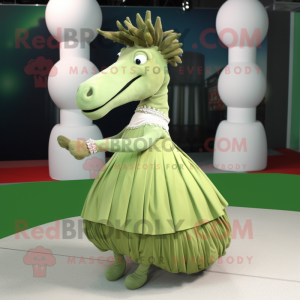 Olive Quagga mascot costume character dressed with a Ball Gown and Cufflinks