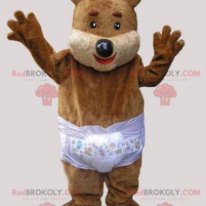 Braunes Teddybärmaskottchen mit einem Mantel - Redbrokoly.com