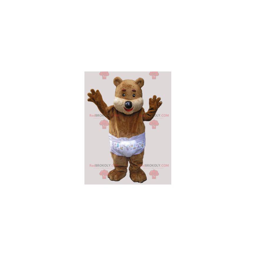 Mascotte de nounours marron avec une couche - Redbrokoly.com