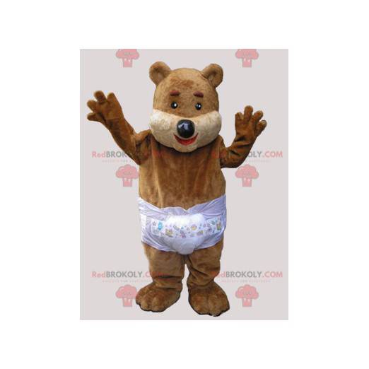 Mascotte de nounours marron avec une couche - Redbrokoly.com