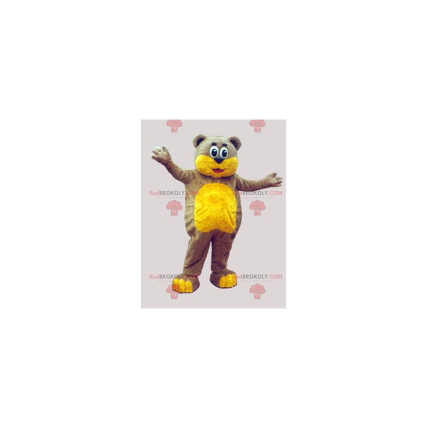 Mascota de oso de peluche marrón y amarillo suave -