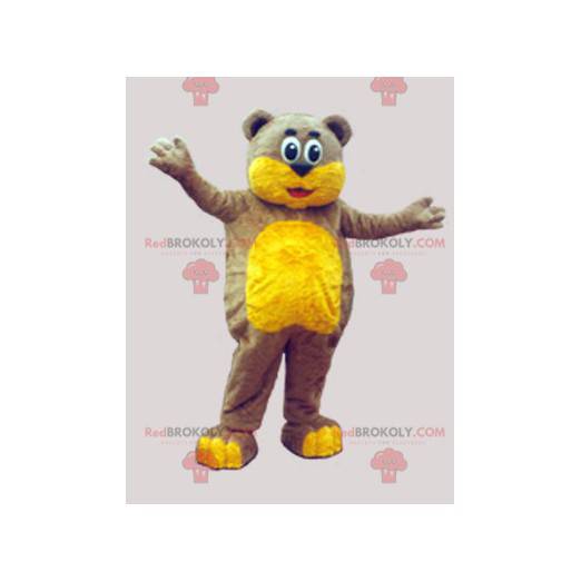 Mascote ursinho de pelúcia marrom e amarelo - Redbrokoly.com