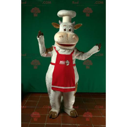 Mascotte de vache blanche en chef cuisinier - Redbrokoly.com