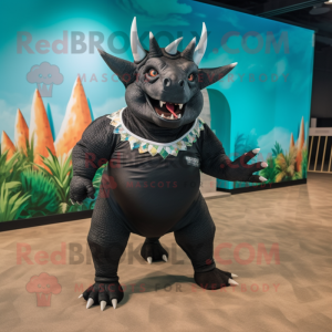 Black Triceratops mascot costume character dressed with a Swimwear and Bracelets