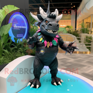 Black Triceratops mascot costume character dressed with a Swimwear and Bracelets