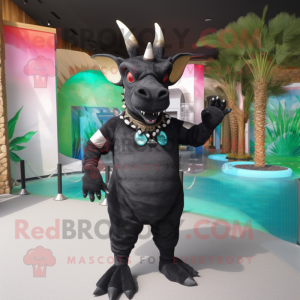 Black Triceratops mascot costume character dressed with a Swimwear and Bracelets