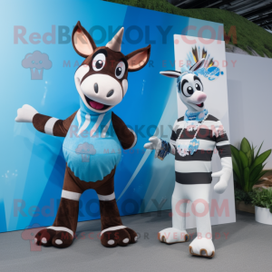 Sky Blue Okapi mascot costume character dressed with a Bikini and Mittens