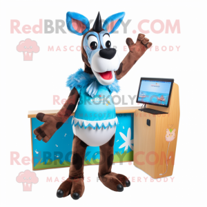 Sky Blue Okapi mascot costume character dressed with a Bikini and Mittens