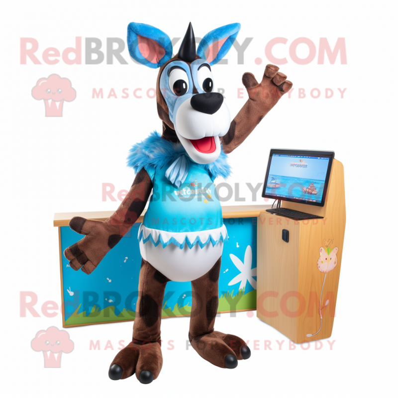 Sky Blue Okapi mascot costume character dressed with a Bikini and Mittens Sky Blue Okapi mascot costume character dressed with a Bikini and Mittens