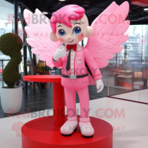 Pink Cupid mascot costume character dressed with a Suit Pants and Ties