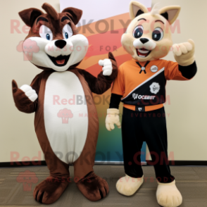 Peach Skunk mascot costume character dressed with a Turtleneck and Ties