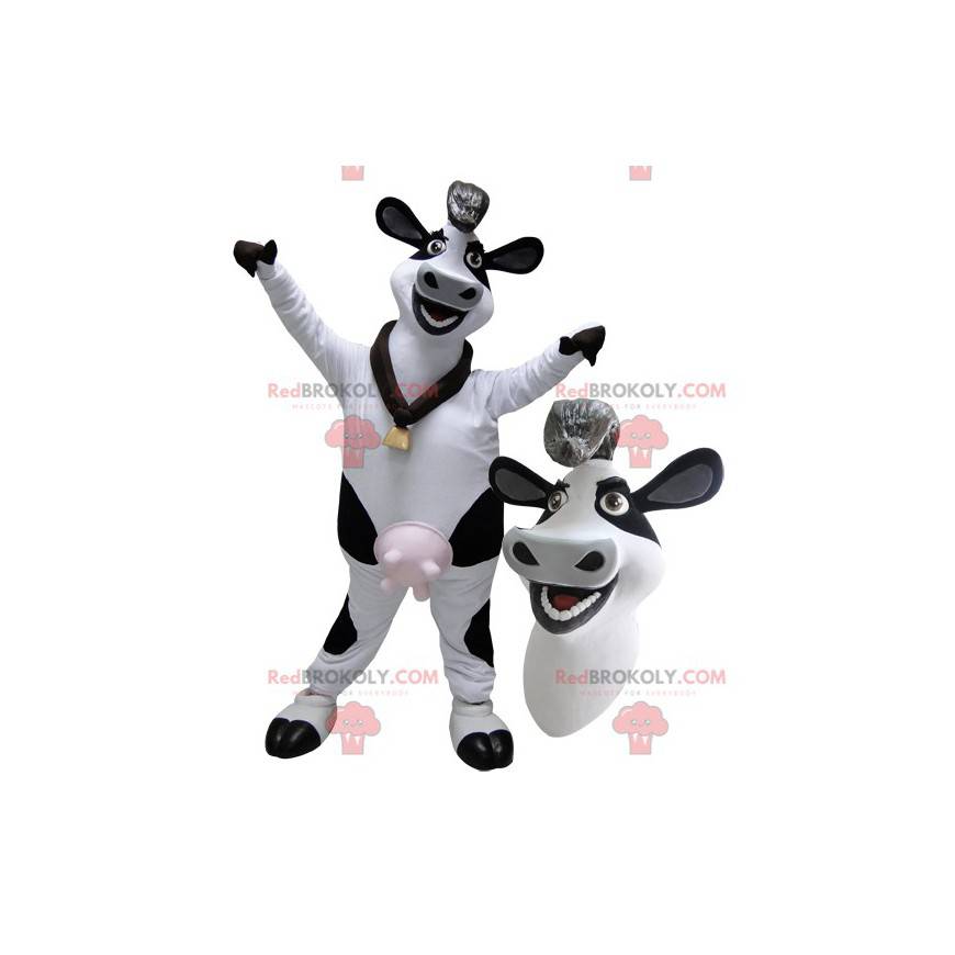 Mascote gigante de vaca leiteira preta e branca - Redbrokoly.com