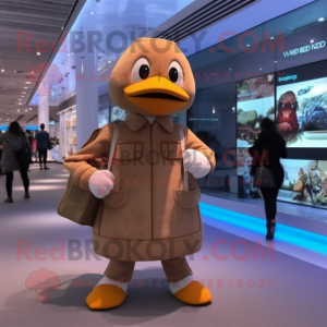 Tan Duck mascot costume character dressed with a Bodysuit and Messenger bags