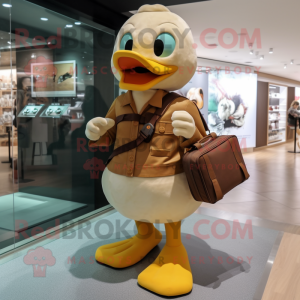 Tan Duck mascot costume character dressed with a Bodysuit and Messenger bags