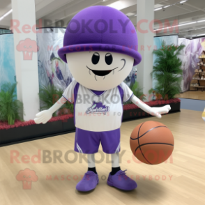 Lavender Basketball Ball mascot costume character dressed with a Jeggings and Hat pins