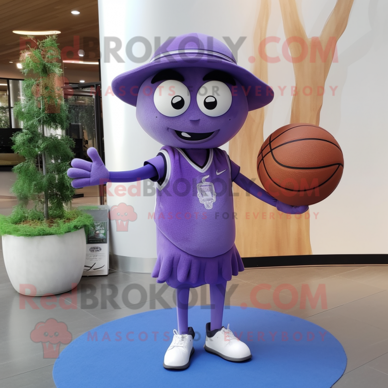 Lavender Basketball Ball mascot costume character dressed with a Jeggings and Hat pins