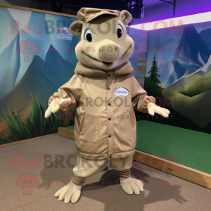Tan Armadillo mascot costume character dressed with a Windbreaker and Anklets
