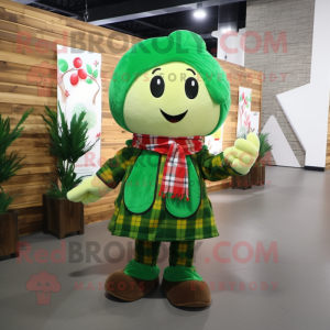 Olive Four Leaf Clover mascot costume character dressed with a Flannel Shirt and Scarf clips