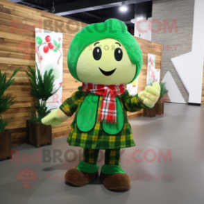 Olive Four Leaf Clover mascot costume character dressed with a Flannel Shirt and Scarf clips