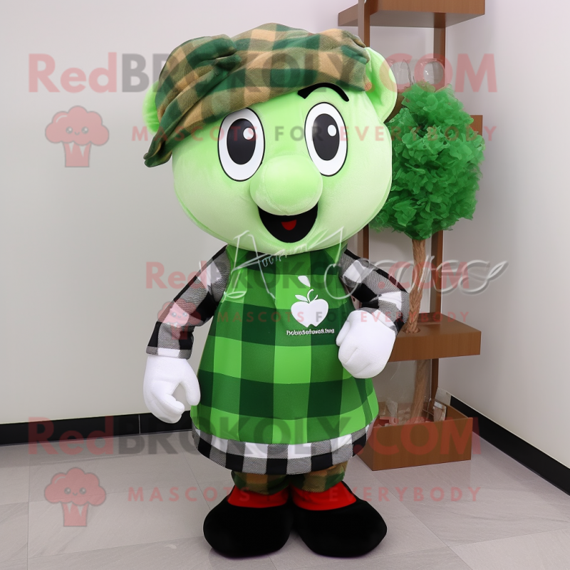 Olive Four Leaf Clover mascot costume character dressed with a Flannel Shirt and Scarf clips