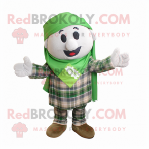 Olive Four Leaf Clover mascot costume character dressed with a Flannel Shirt and Scarf clips