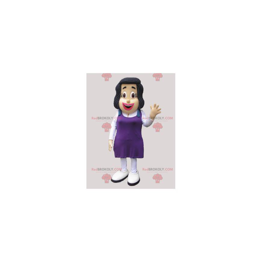 Mascot brunette woman with a purple dress - Redbrokoly.com