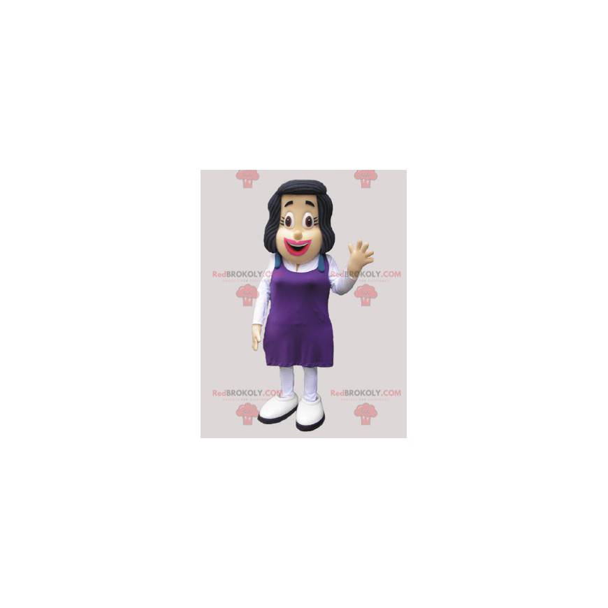 Maskot bruneta žena s fialovými šaty - Redbrokoly.com