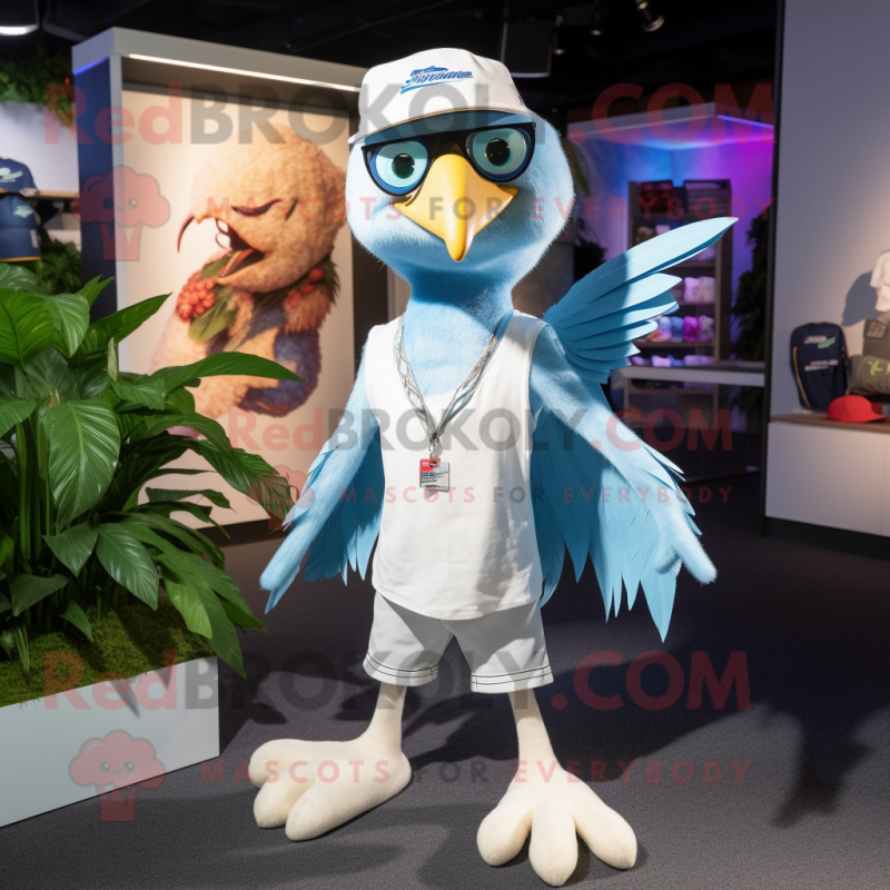 White Archeopteryx mascot costume character dressed with a Denim Shorts and Cufflinks White Archeopteryx mascot costume character dressed with a Denim Shorts and Cufflinks