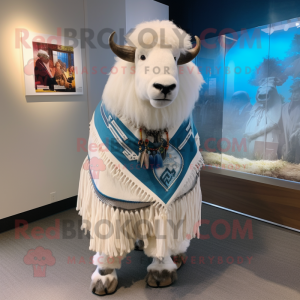 White Buffalo mascot costume character dressed with a A-Line Dress and Scarves