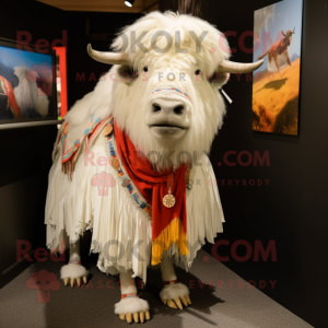 White Buffalo mascot costume character dressed with a A-Line Dress and Scarves