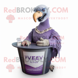 Lavender Vulture mascot costume character dressed with a V-Neck Tee and Rings