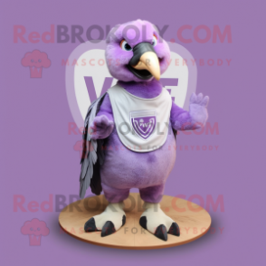 Lavender Vulture mascot costume character dressed with a V-Neck Tee and Rings