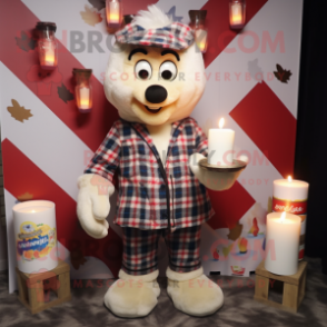 Cream Scented Candle mascot costume character dressed with a Flannel Shirt and Anklets