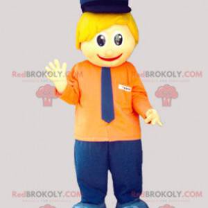 Maskot malý blonďák s kepi a kravatou - Redbrokoly.com