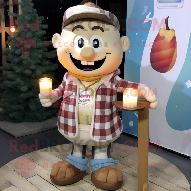 Cream Scented Candle mascot costume character dressed with a Flannel Shirt and Anklets Cream Scented Candle mascot costume character dressed with a Flannel Shirt and Anklets