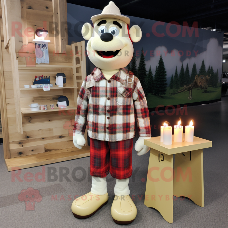 Cream Scented Candle mascot costume character dressed with a Flannel Shirt and Anklets Cream Scented Candle mascot costume character dressed with a Flannel Shirt and Anklets