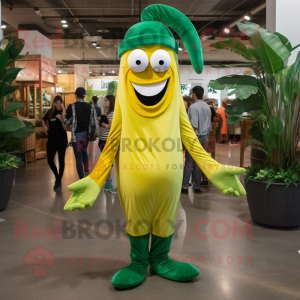 Forest Green Banana mascot costume character dressed with a Bootcut Jeans and Eyeglasses