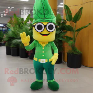 Forest Green Banana mascot costume character dressed with a Bootcut Jeans and Eyeglasses
