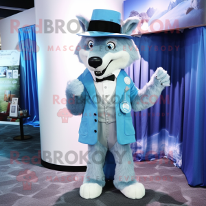 Sky Blue Wolf maskot kostym...