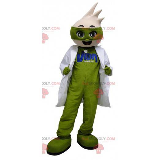 Green snowman mascot with a white blouse - Redbrokoly.com