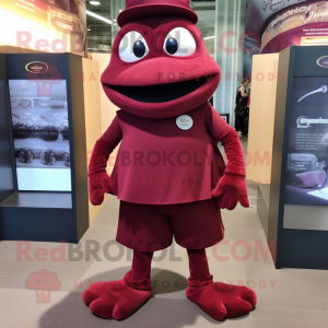 Maroon Frog mascot costume character dressed with a Mini Skirt and Beanies