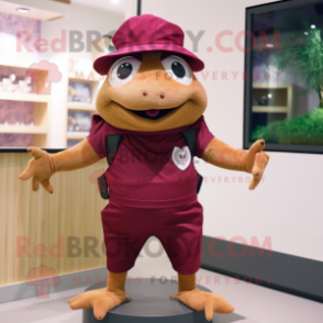 Maroon Frog mascot costume character dressed with a Mini Skirt and Beanies