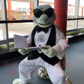 Silver Sea Turtle mascot costume character dressed with a Tuxedo and Reading glasses