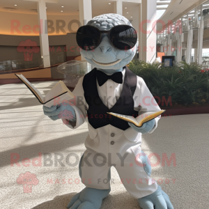 Silver Sea Turtle mascot costume character dressed with a Tuxedo and Reading glasses